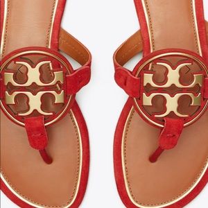 Tory Burch MILLER METAL-LOGO SANDAL, SUEDE